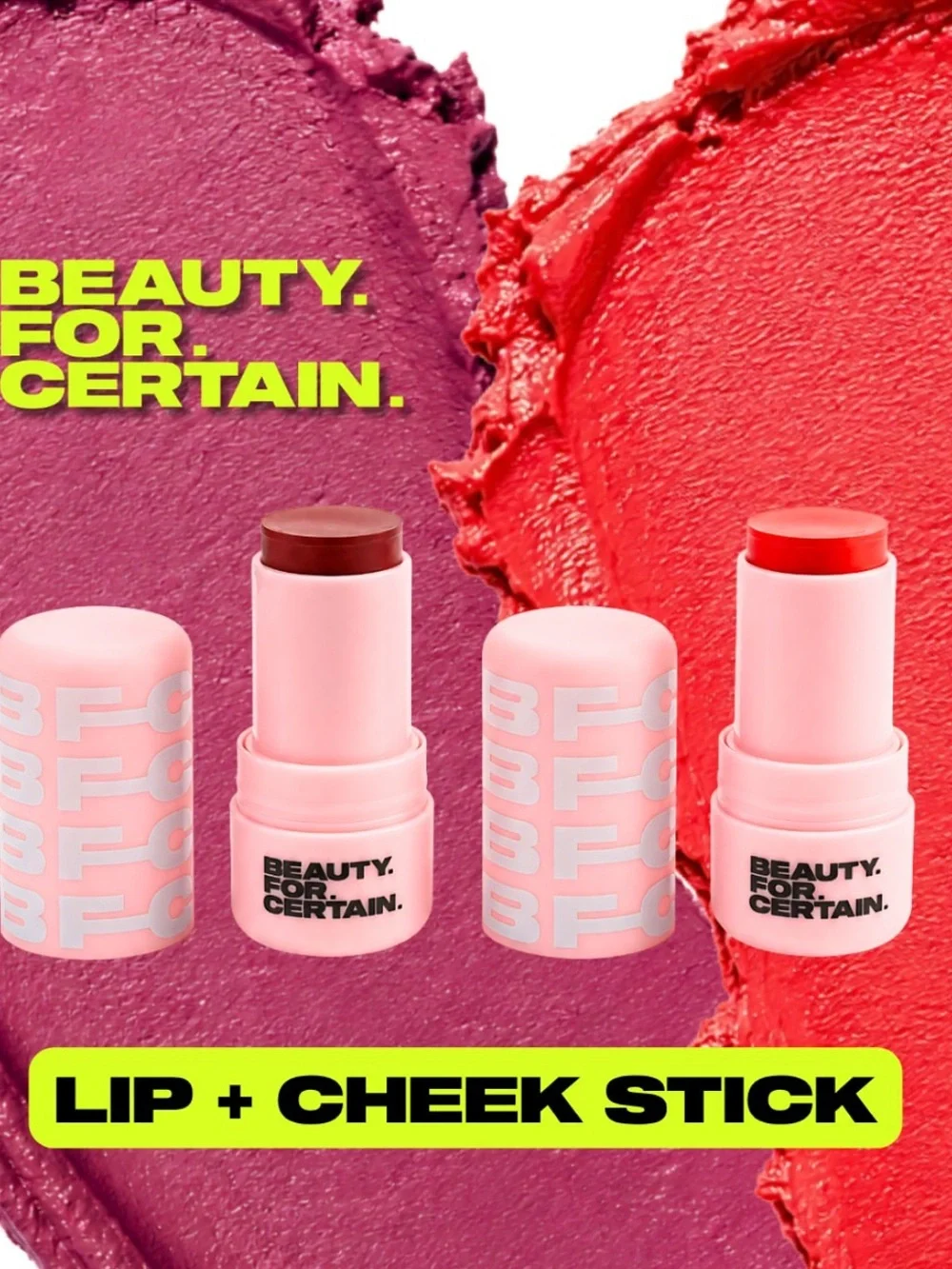 Beauty for Certain Lip & Cheek Blush Stick in Sangria Strawberry Sorbet NWT